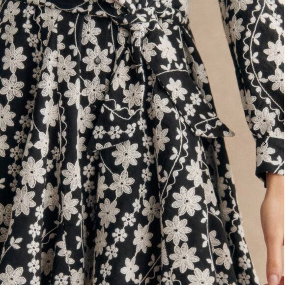 NEW NEVER WORN - Sezane Sol Dress Ecru Embroidery/ Black - Size 6 - Picture 2 of 2